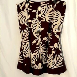 Chico's Women Pleated Skirt Brown Palm Leaf Hawaiin Print Size 2.5
